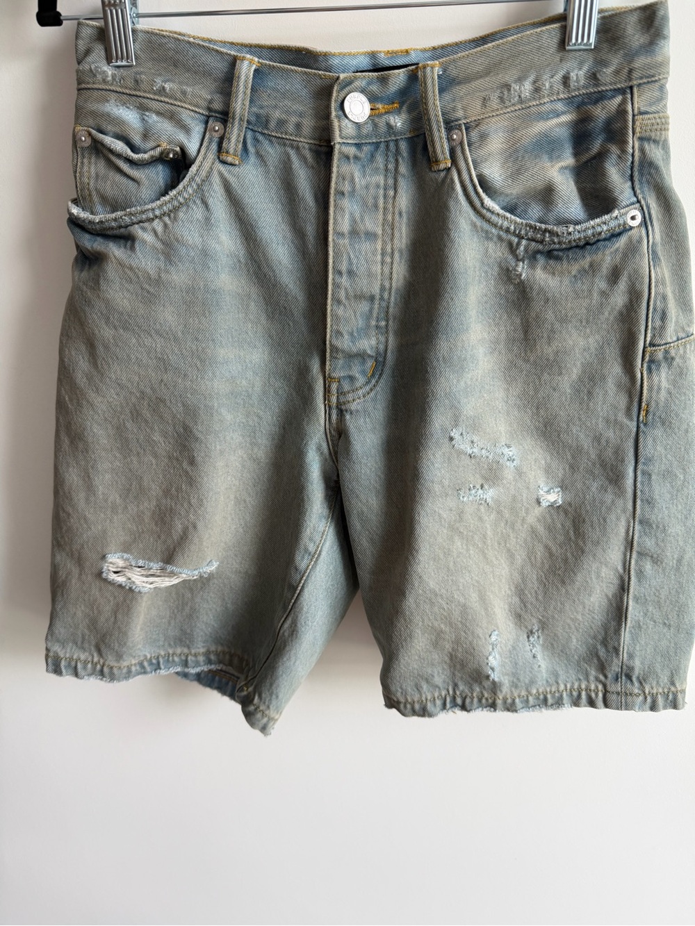 Men's Washed Light Blue Distressed Jean Shorts